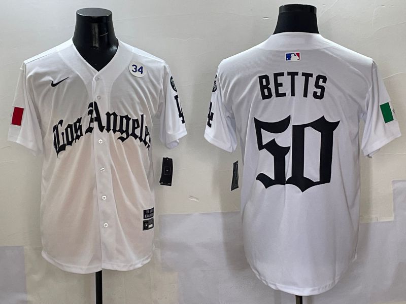 Men Los Angeles Dodgers #50 Betts White Five generations Joint Name 2025 Nike MLB Jersey style 9->los angeles dodgers->MLB Jersey